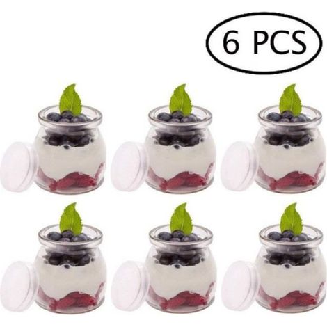 Bocal en verre - Lot de 6 pots de yaourts - 200ml - Couvercles inclus - Idéal pour desserts blanc (1/4)