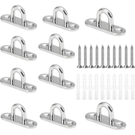 10 Pieces M5 U-Shaped Ceiling Hooks in 304 Stainless Steel with 15 x 45mm Base, Wall Mount Eye Plates (1/5)