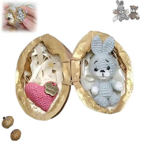 Lapin miniature fait main au crochet, orné d'un cœur, en coquille de noix - Mini cadeau de soutien émotionnel (1/5)