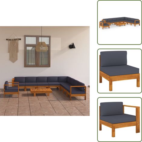 Salotto da giardino - vidaXL Set Divani Giardino 10Posti Cuscini Grigi Scuro Massello Acacia - Mobili da esterno