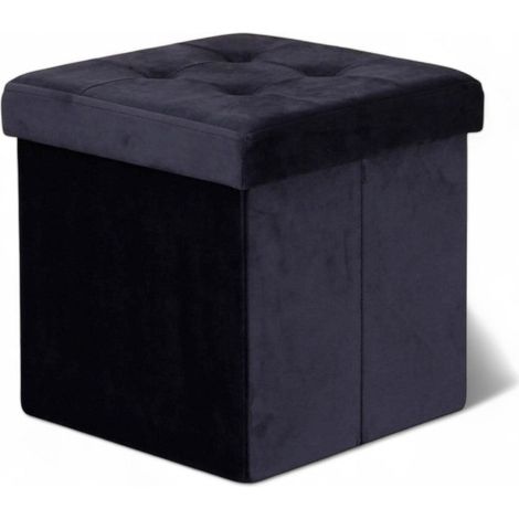 Pouf contenitore quadrato velluto nero elegante e pratico ideale per ottimizzare lo spazio design moderno 38x38xH38 cm (1/5)