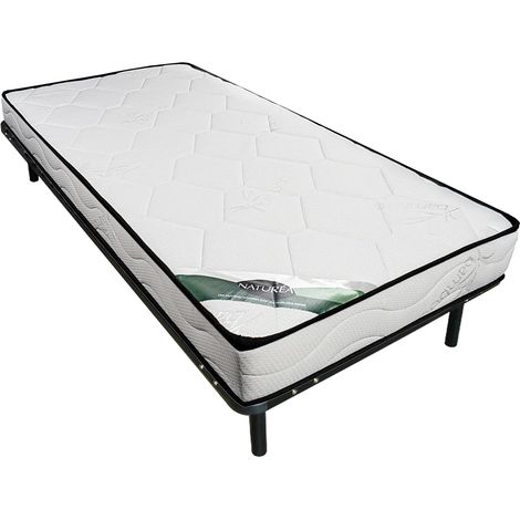 Ensemble 90 x 190 cm cadre à lattes + matelas mousse et coutil bambou ép.15cm - KANANI de NATUREA (1/5)