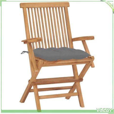 Chaise de jardin - FAFEICY - 3062503 - Bois teck massif - Pliable - Coussins gris (lot de 2) (1/5)