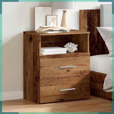 Table de chevet - 856564 - vieux bois - 50 x 32 x 60 cm - bois d'ingénierie (1/5)