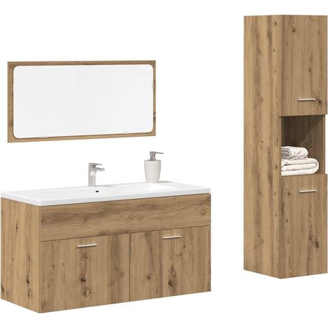 Ensemble de meubles salle de bain 3 pcs-Meuble de salle de bain bois d'ingénierie 341481 (1/5)
