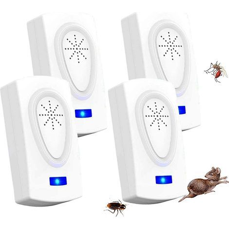 (Paquet de 4) Répulsif anti moustiques à ultrasons, tueur de rats et de parasites Répulsif anti moustiques à ultrasons Tueur de rats électronique, moustique de rat, cafard, mouches, cafards, fourmis