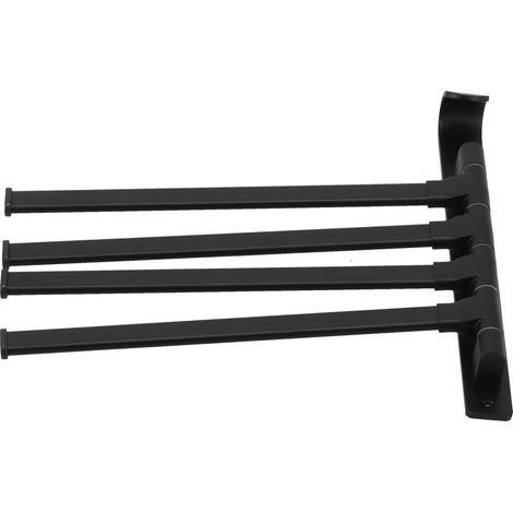 Porte-serviettes rotatif à 4 barres en aluminium spatial, pliable et rotatif, finition noir mat, pour salles de bains, cuisines et hôtels. (1/5)