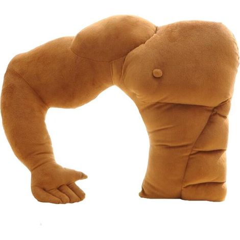 Oreiller, bras musclés, étreinte d'un homme, lit brun chaud, oreiller de sommeil (1/5)