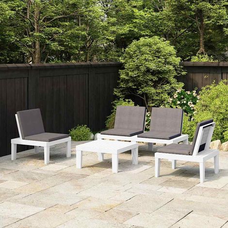 vidaXL Salon de jardin 4 pcs avec coussins Plastique Blanc (1/5)
