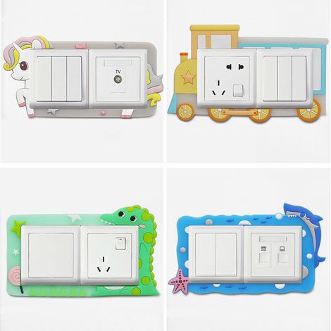 Lot de 4 caches de protection pour interrupteurs doubles, autocollants muraux lumineux modernes et minimalistes, style dessin animé, pour prises de courant domestiques.