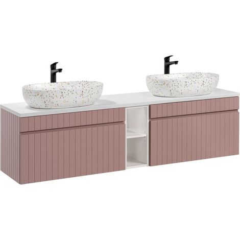 Set ICON: mobile sottolavabo 180cm con nicchie a vista + piano per lavabo + due lavabi da appoggio screziati