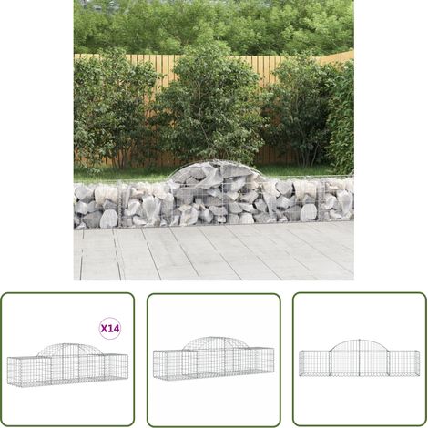 The Living Store Paniers à gabions arqués 14 pcs 200x50x40/60 cm fer galvanisé - Panier De Gabion - Gabion - Murs De Gabion - Clôture De Jardin - Décoration De Jardin (1/5)