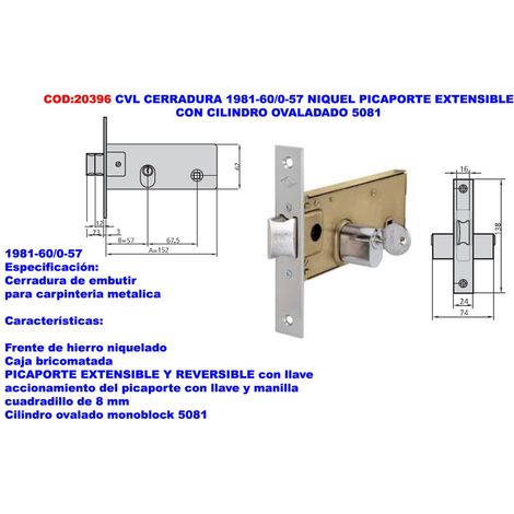 CVL Lock 1981-60/0-57 Nickel ausziehbarer Riegel mit ovalem Zylinder