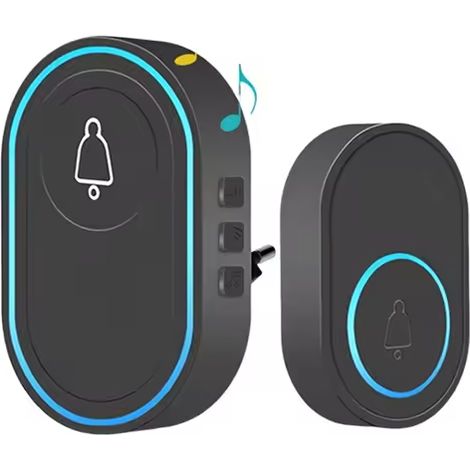 Sonnette sans fil 433 MHz pour maison connectée avec carillon de bienvenue, lampe torche LED et alarme de sécurité (prise UE). (1/4)