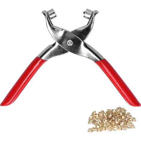 Pince à œillets chromée, poignée en plastique trempé, 15 cm, rouge, avec 100 rivets-AquaForge