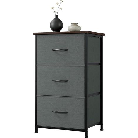 Commode Moderne avec 3 Tiroirs en Tissu et Plateau en Bois, Gris/Noir, 40x30x75 cm (1/5)