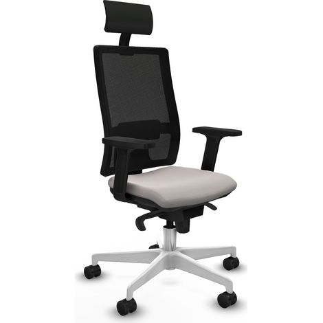 Horna sincro malla negra similpiel blanco brazos 2D base blanca cabecero fijo ruedas 65mm nailon (1/5)