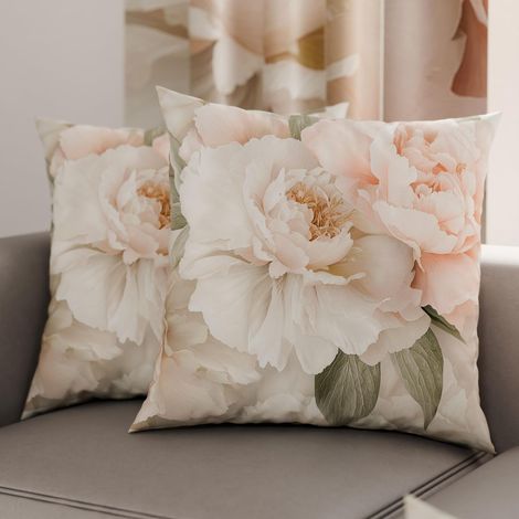 Lot de 2 Taies d'Oreillers 50x50 cm 100% Microfibre Hypoallergénique, Housse Oreiller Rectangulaire Motif Floral Rose Vert, Paquet de 2 (1/3)