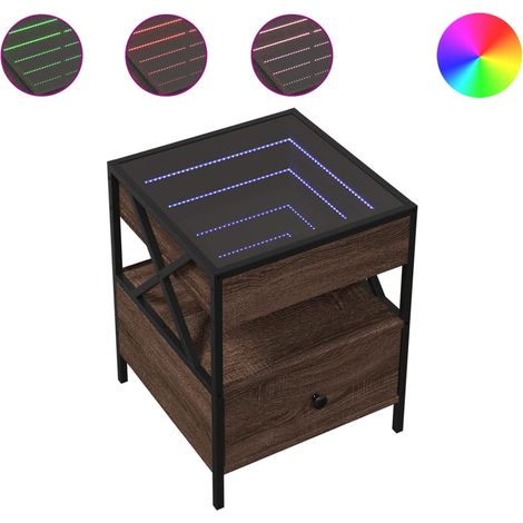 Tavolino da salotto con cassetto design moderno con LED 40 x 40 x 51 cm marrone legno ingegnerizzato vetro e metallo DEC037552