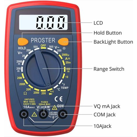 Multimètre numérique 1999 multi-testeur portable avec cordons de test Mini voltmètre ampèremètre ohmmètre avec rétroéclairage LCD pour test de tension test de continuité de courant de diode (1/4)