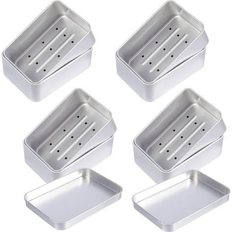 4-teiliges Seifenschalen-Set aus Aluminium, Seifenbox mit Abtropfschale, Reise-Seifenbox, herausnehmbarer Seifenhalter, wasserdicht und rostfrei, für die bequeme Aufbewahrung zu Hause oder auf Reisen (1/5)