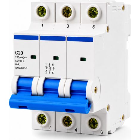 Disjoncteur modulaire 3P 20A courbe C 6kA 400V sans différentiel (1/5)
