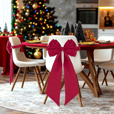 Bow - Chair Backrest Decoration - Christmas Red - 75 cm Length - 30 cm Ring Diameter - Home Holiday Decor - 2 Pieces (1/5)