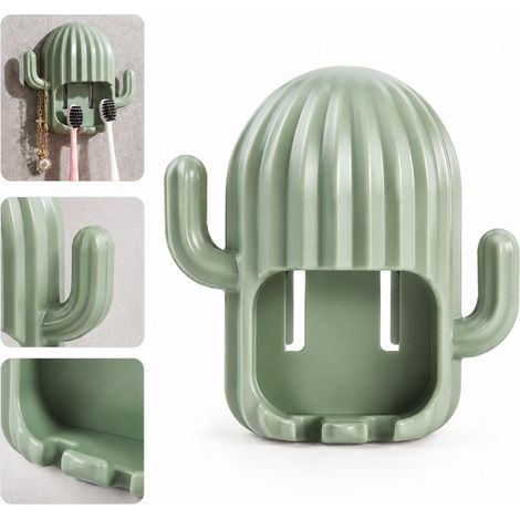 Porte-Brosses a Dents Cactus Mural avec Crochets Sans Percage ABS Vert Clair 11 x 7 cm (1/5)