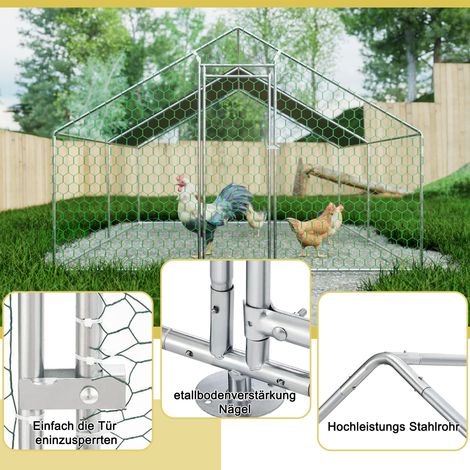 Très grand enclos poulailler métal 3x4x2m serrure sécurité bâche étanche, immense espace de jeu extérieur volailles petits animaux (1/5)