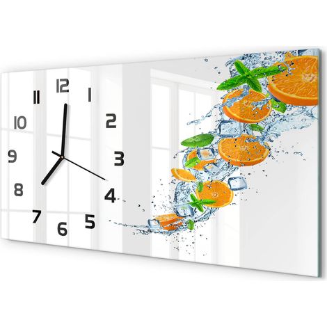 Horloge Murale Salon 60x30 cm Panoramique Verre Trempé Décoration Murale Oranges (1/5)