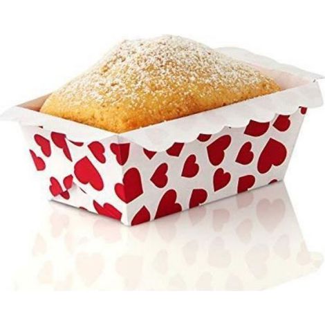 Moule À Cake - Mini Moule À Cake Cœur - Carton Blanc Rouge - 9 x 5 x 3,5 cm - Lot De 12 (1/2)