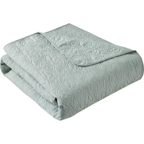Couverture matelassée, Coutures damassées, Couvre-lit rempli de Coton, Ultra Doux et Confortable pour Salon, canapé, lit, 152,4 x 177,8 cm, Bordures passepoilées, écume de mer (1/4)