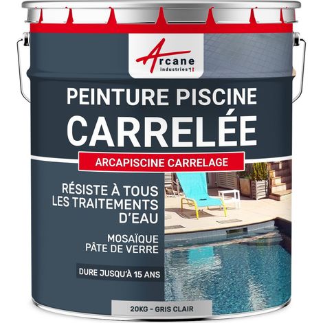 Arcane Industries – Peinture piscine carrelage 20 kg – Couleur gris clair RAL 7035 – Imperméabilisation durable pour carrelage et mosaïque – Finition satinée (1/7)
