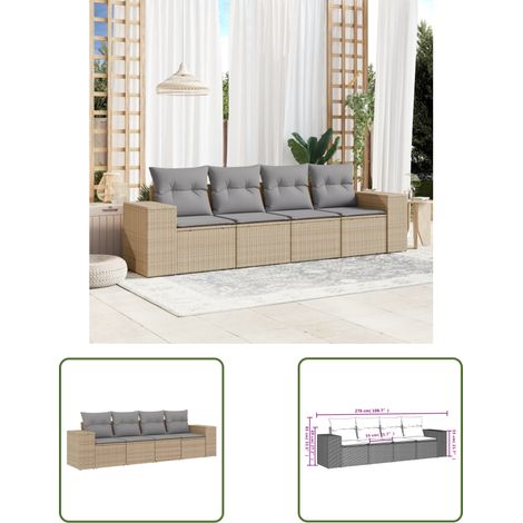 The Living Store Salon de jardin avec coussins 4 pcs beige résine tressée - Salon De Jardin - Meuble De Jardin - Mobilier Extérieur - Set Salon De Jardin - Résine Tressée (1/3)