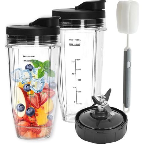 For Nutri Ninja Blender Accessories Tumblers, 2 Pieces 24oz Cups Tumbler Replacement With 7 Blender Blades for Nutri Ninja Blender BL480/BL490/BL640/BL682/NN102/BL2012/CT641/BL688W-30 (1/5)