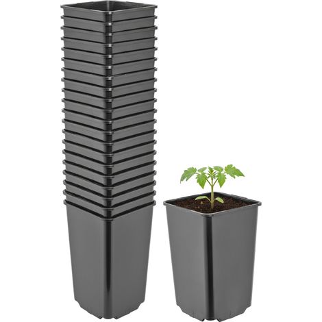 Garronda Pflanztopf Kunststoff hoch 9 x 9 x 14 cm (0,8L) 20er Set eckig mit Drainagelöchern Blumentopf PP Pflanzgefäß für Garten Gewächshaus Balkon Anzucht Innen Außenbereich Schwarz GD-0201