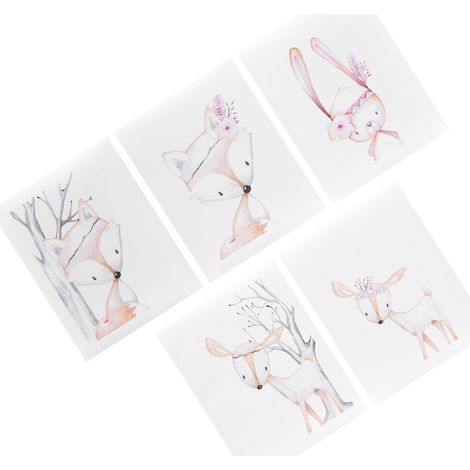 Lot de 5 Tableaux Décoratifs Animaux Cartoon Toile Artistique pour Chambre, Salon, Bureau – Décoration Murale Moderne (1/5)