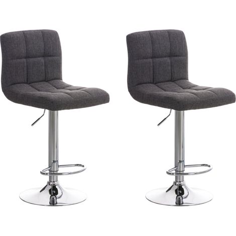 Conjunto de 2 taburetes de bar de diseño retro-moderno con costuras cuadradas en tela gris y metal cromado 100006728