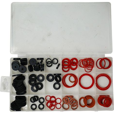 Dapetz ® 141Pc O-Rings Sealing Washers Set Assortment 18 Sizes Rubber & Fibre Round Spacer Washers for Faucet, Hose Plumbing, Tap Seal, Gasket, Fittings & Quick Repair Black and Red in Case (1/5)