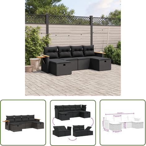 The Living Store 6-tlg. Garten-Sofagarnitur mit Kissen Schwarz Poly Rattan - Gartengestell - Gartenmöbelset - Outdoor Lounge - Rattan Sessel - Gartenlounge (1/4)