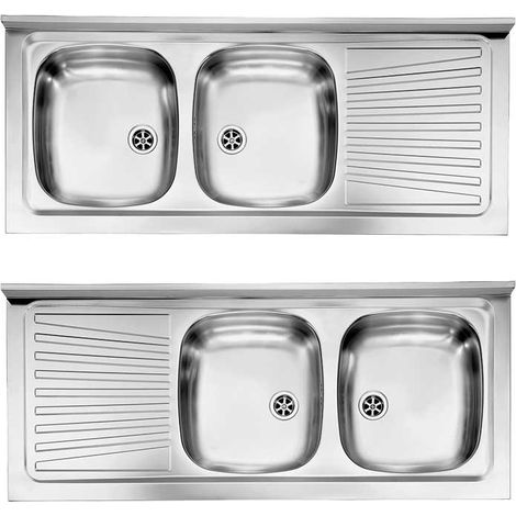 LAVELLO INOX AD APPOGGIO 2 VASCHE CON GOCCIOLATOIO "MONDIAL"