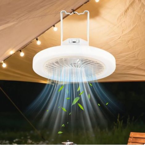 Lampe de camping LED avec ventilateur, 23,3 x 9,1 x 23,5 cm, ventilateur de camping avec lumière, ventilateur de camping 2 en 1, lampe de camping, lanterne LED, pour camping en plein air (1/5)