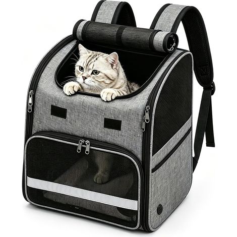 Sac à dos pour chat, portable et pliable, respirant et léger, tissu Oxford multifonctionnel, antidérapant, imperméable, avec beaucoup d'espace, gris, 10 kg (1/5)