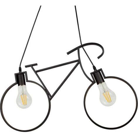 Lampadario a sospensione da soffitto con bicicletta vintage retrò lampada con bici 2 attacchi E27 da soffitto nero (1/2)