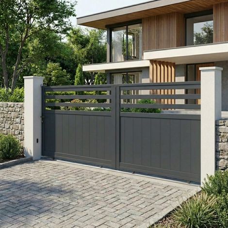 Portail coulissant aluminium 300x140 cm anthracite motorisable (1/5)