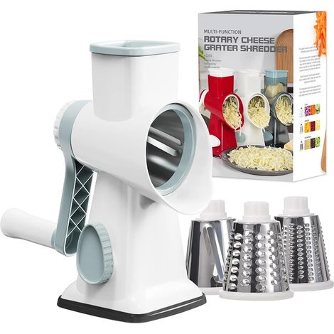 Râpe à fromage rotative 3 en 1 LMETJMA, coupe-légumes manuel polyvalent, broyeur de cacahuètes et de noix, coupe-fromage et légumes, transparent JT242 (1/5)