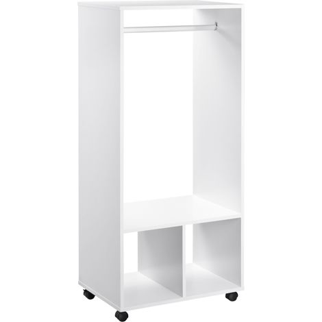 Open Wardrobe on Wheels, Bedroom Wardrobe with Clothes Hanging Rail, 2 Storage Shelves, Mobile Garment Rack for Cloakroom, Hallway, White
