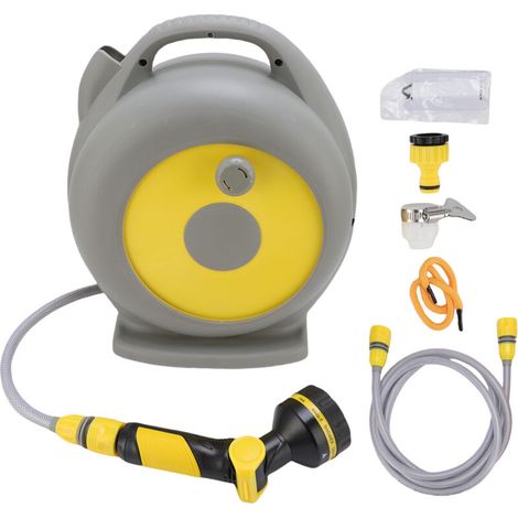 Retractable plastic garden hose reel, portable for outdoor use, for watering the car, washing pets (1/5)