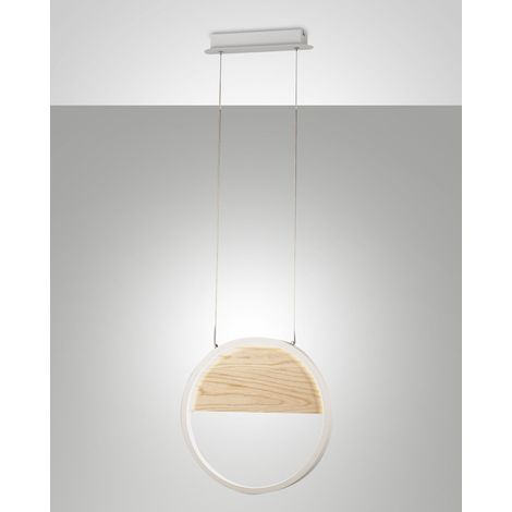 Pierre Sospensione a LED 29W Ø400mm Struttura in Metallo e Legno Bianco, Luce Calda 3000K, Dimmerabile a step, Design Moderno e Raffinato