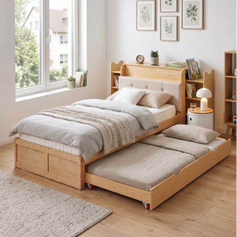 Bett Doppelbett Stauraum 90x200 ausziehbar Holz HAVRYA (1/5)